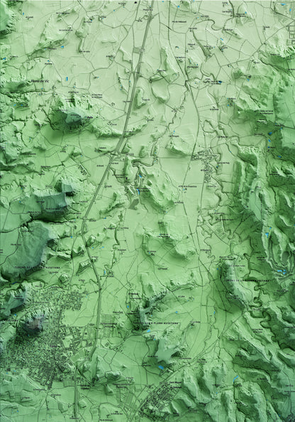 Mapa artístico del relieve de Seva, a Osona, con 15 km de entorno y base topográfica ICGC. Detalle de la zona superior izquierda.
