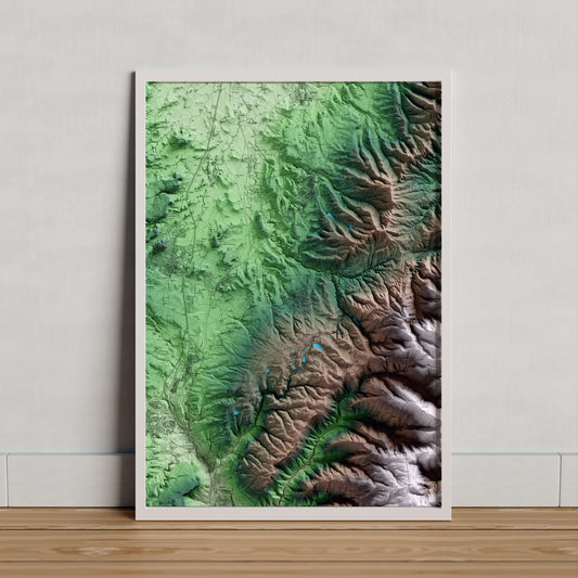 Mapa artístico del relieve de Seva, a Osona, con 15 km de entorno y base topográfica ICGC. Presentación enmarcada.