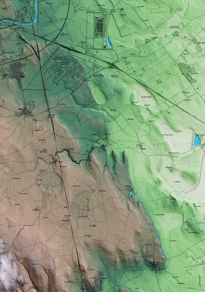 Mapa artístico del relieve de Siurana, al Alt Empordà, con 15 km de entorno y base topográfica ICGC. Detalle de la zona central.