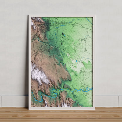 Mapa artístico del relieve de Siurana, al Alt Empordà, con 15 km de entorno y base topográfica ICGC. Presentación enmarcada.