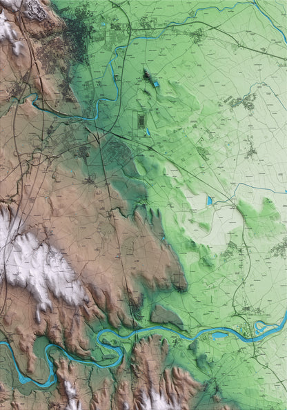 Mapa artístico del relieve de Siurana, al Alt Empordà, con 15 km de entorno y base topográfica ICGC