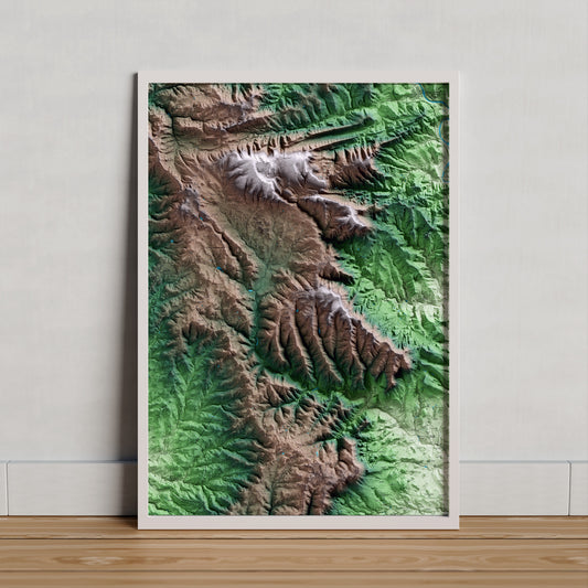 Mapa artístico del relieve de Sobremunt, al Lluçanès, con 15 km de entorno y base topográfica ICGC. Presentación enmarcada.