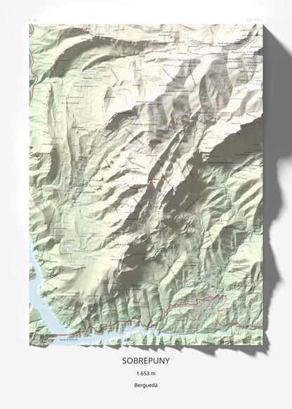 Mapa de relieve de Sobrepuny, 1653 m, Berguedà, lámina 100 Cims de Trobart 50 × 70 cm.