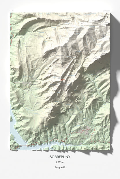 Mapa de relieve de Sobrepuny, 1653 m, Berguedà, lámina 100 Cims de Trobart 61 × 91 cm.