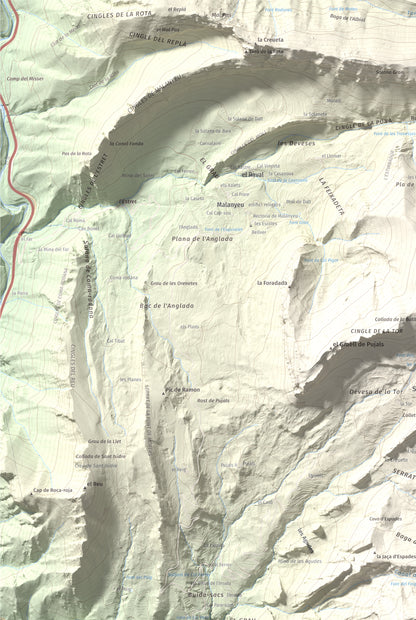 Mapa de relieve de Sobrepuny, 1653 m, Berguedà, lámina 100 Cims de Trobart. Detalle de la zona superior izquierda. 61 × 91 cm.