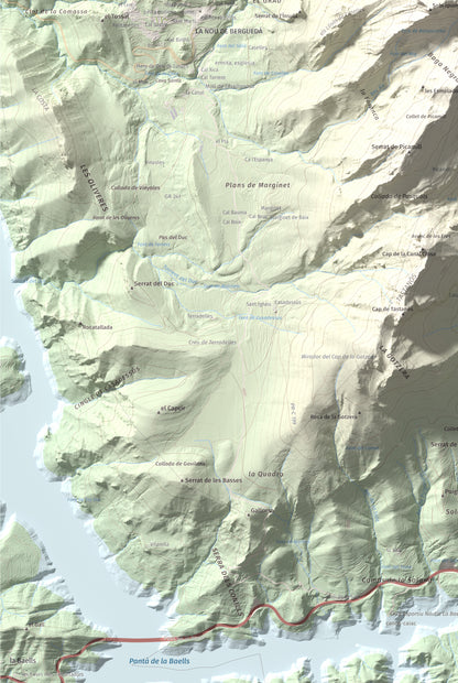 Mapa de relieve de Sobrepuny, 1653 m, Berguedà, lámina 100 Cims de Trobart. Detalle de la zona inferior izquierda. 61 × 91 cm.