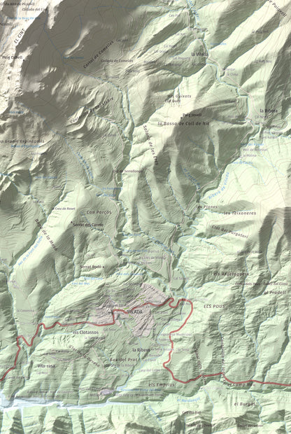 Mapa de relieve de Sobrepuny, 1653 m, Berguedà, lámina 100 Cims de Trobart. Detalle de la zona inferior derecha. 61 × 91 cm.