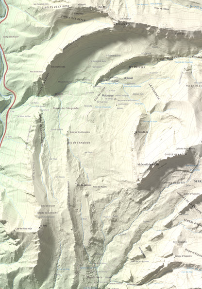 Mapa de relieve de Sobrepuny, 1653 m, Berguedà, lámina 100 Cims de Trobart. Detalle de la zona superior izquierda. 70 × 100 cm.
