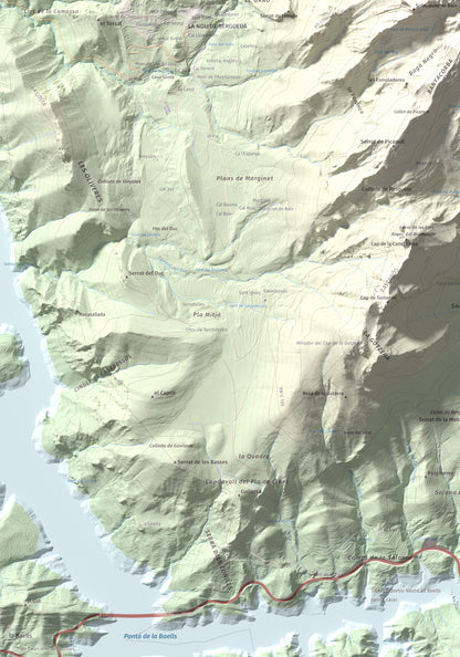 Mapa de relieve de Sobrepuny, 1653 m, Berguedà, lámina 100 Cims de Trobart. Detalle de la zona inferior izquierda. 70 × 100 cm.