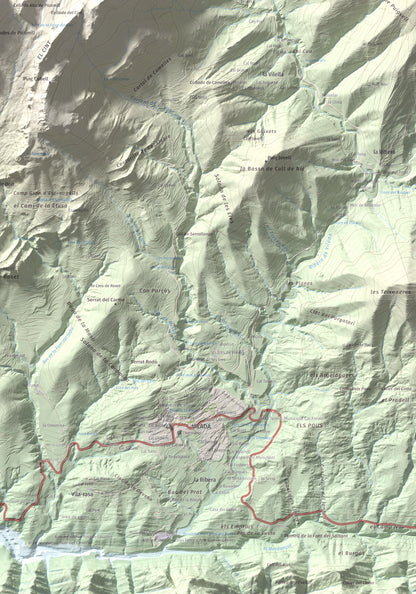 Mapa de relieve de Sobrepuny, 1653 m, Berguedà, lámina 100 Cims de Trobart. Detalle de la zona inferior derecha. 70 × 100 cm.