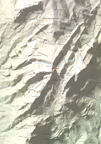 Mapa de relieve de Sobrepuny, 1653 m, Berguedà, lámina 100 Cims de Trobart. Detalle de la zona central. 70 × 100 cm.