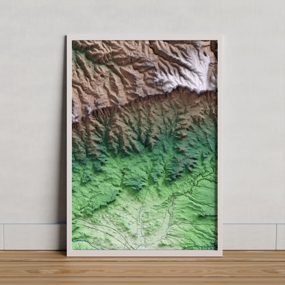 Mapa artístico del relieve de Solivella, a la Conca de Barberà, con 15 km de entorno y base topográfica ICGC. Presentación enmarcada.