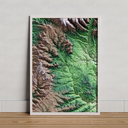 Mapa artístico del relieve de Solsona, al Solsonès, con 15 km de entorno y base topográfica ICGC. Presentación enmarcada.