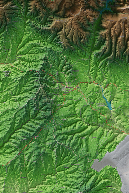 Mapa de relieve del Solsonès, con el territorio en color y el entorno en blanco. Detalle de la zona central. 61 × 91 cm. Estilo Clásico.