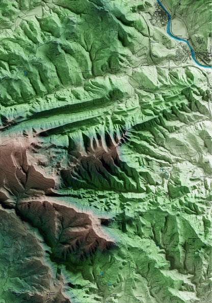 Mapa artístico del relieve de Sora, a Osona, con 15 km de entorno y base topográfica ICGC. Detalle de la zona inferior derecha.