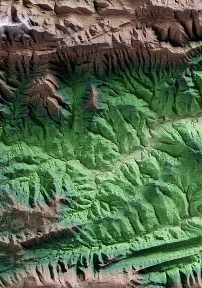 Mapa artístico del relieve de Sora, a Osona, con 15 km de entorno y base topográfica ICGC. Detalle de la zona central.
