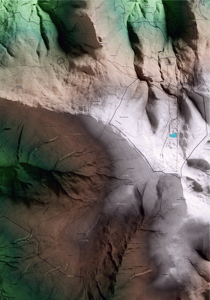 Mapa artístico del relieve de Soriguera, al Pallars Sobirà, con 15 km de entorno y base topográfica ICGC. Detalle de la zona superior derecha.