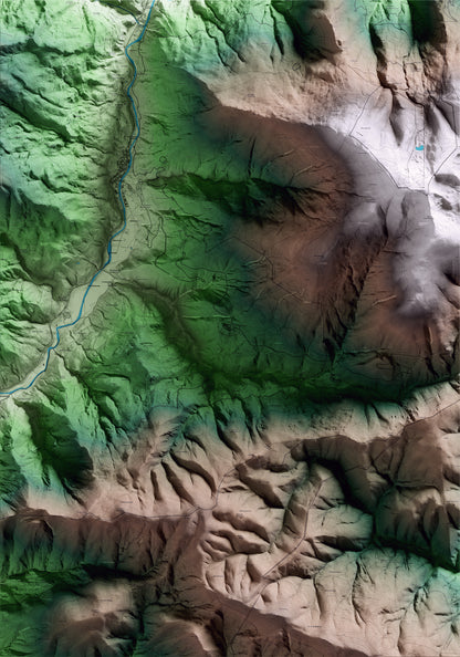 Mapa artístico del relieve de Soriguera, al Pallars Sobirà, con 15 km de entorno y base topográfica ICGC