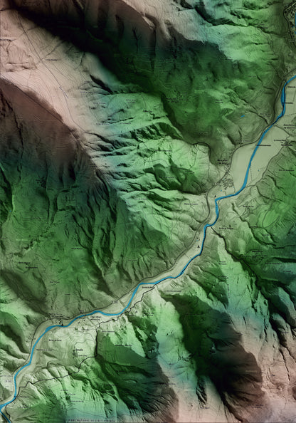 Mapa artístico del relieve de Sort, al Pallars Sobirà, con 15 km de entorno y base topográfica ICGC. Detalle de la zona inferior izquierda.