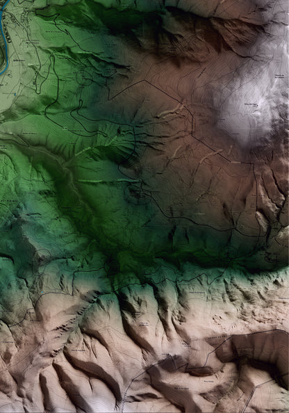 Mapa artístico del relieve de Sort, al Pallars Sobirà, con 15 km de entorno y base topográfica ICGC. Detalle de la zona inferior derecha.