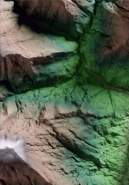 Mapa artístico del relieve de Sort, al Pallars Sobirà, con 15 km de entorno y base topográfica ICGC. Detalle de la zona superior izquierda.