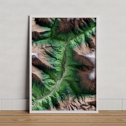 Mapa artístico del relieve de Sort, al Pallars Sobirà, con 15 km de entorno y base topográfica ICGC. Presentación enmarcada.