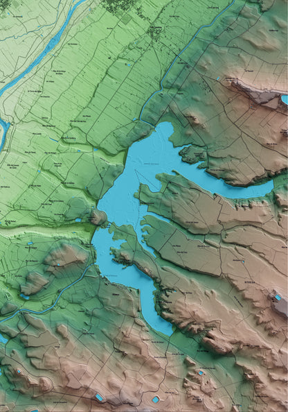 Mapa artístico del relieve de Soses, al Segrià, con 15 km de entorno y base topográfica ICGC. Detalle de la zona inferior derecha.