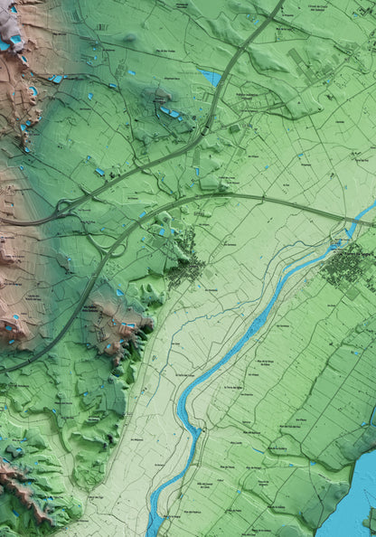 Mapa artístico del relieve de Soses, al Segrià, con 15 km de entorno y base topográfica ICGC. Detalle de la zona central.