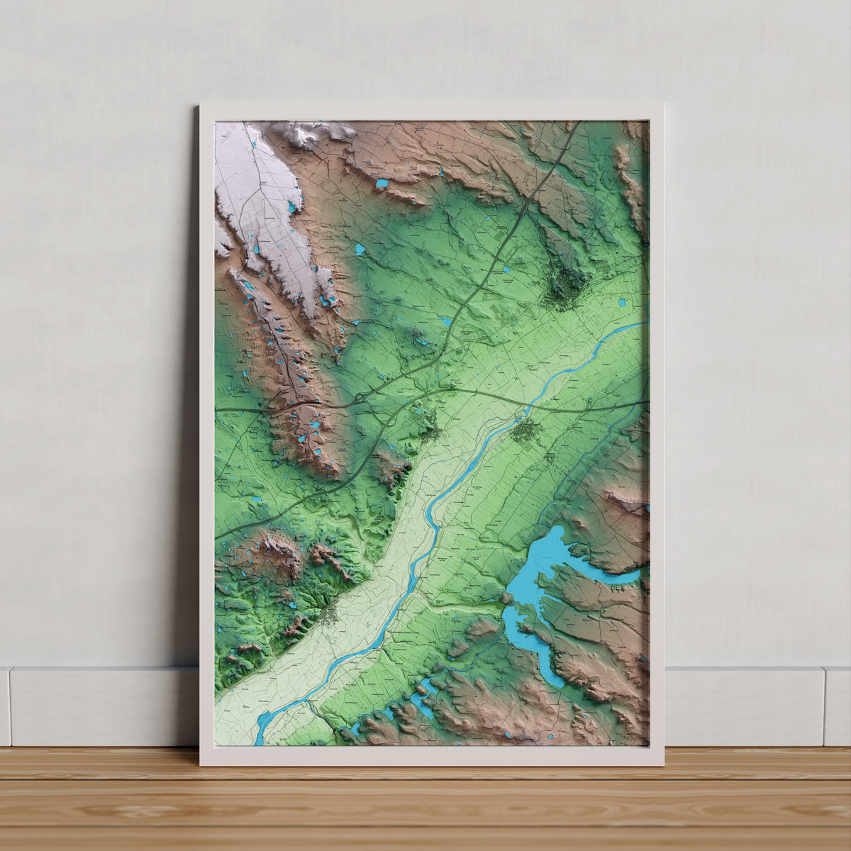 Mapa artístico del relieve de Soses, al Segrià, con 15 km de entorno y base topográfica ICGC. Presentación enmarcada.