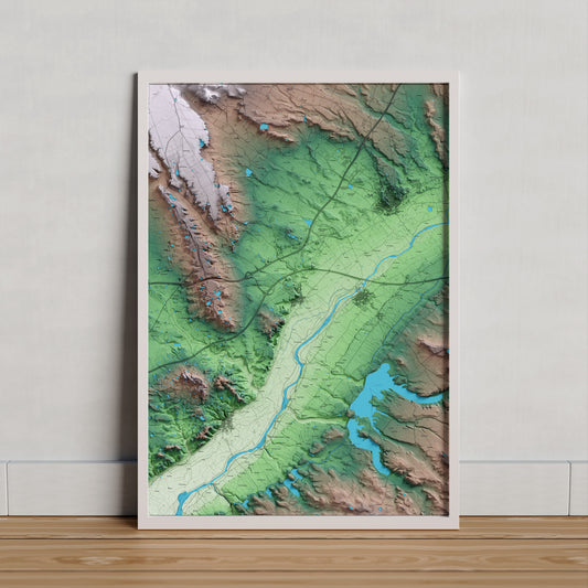Mapa artístico del relieve de Soses, al Segrià, con 15 km de entorno y base topográfica ICGC. Presentación enmarcada.