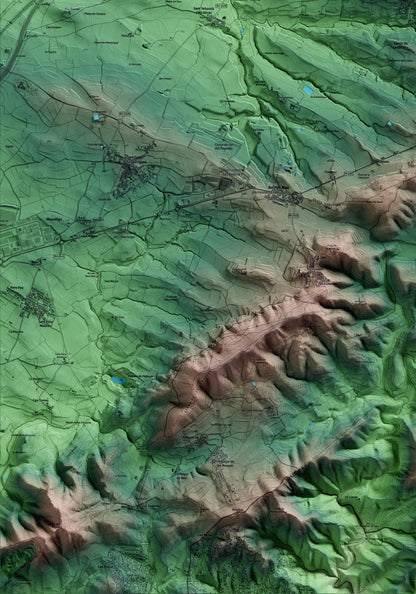 Mapa artístico del relieve de Subirats, al Alt Penedès, con 15 km de entorno y base topográfica ICGC. Detalle de la zona inferior izquierda.