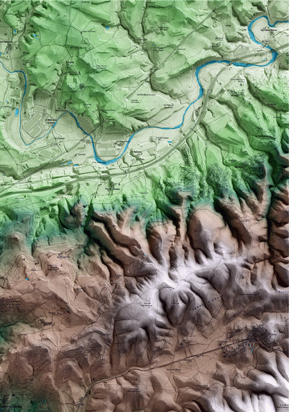 Mapa artístico del relieve de Subirats, al Alt Penedès, con 15 km de entorno y base topográfica ICGC. Detalle de la zona superior derecha.