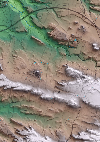 Mapa artístico del relieve de Sudanell, al Segrià, con 15 km de entorno y base topográfica ICGC. Detalle de la zona inferior derecha.
