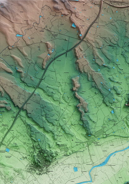 Mapa artístico del relieve de Sudanell, al Segrià, con 15 km de entorno y base topográfica ICGC. Detalle de la zona superior izquierda.