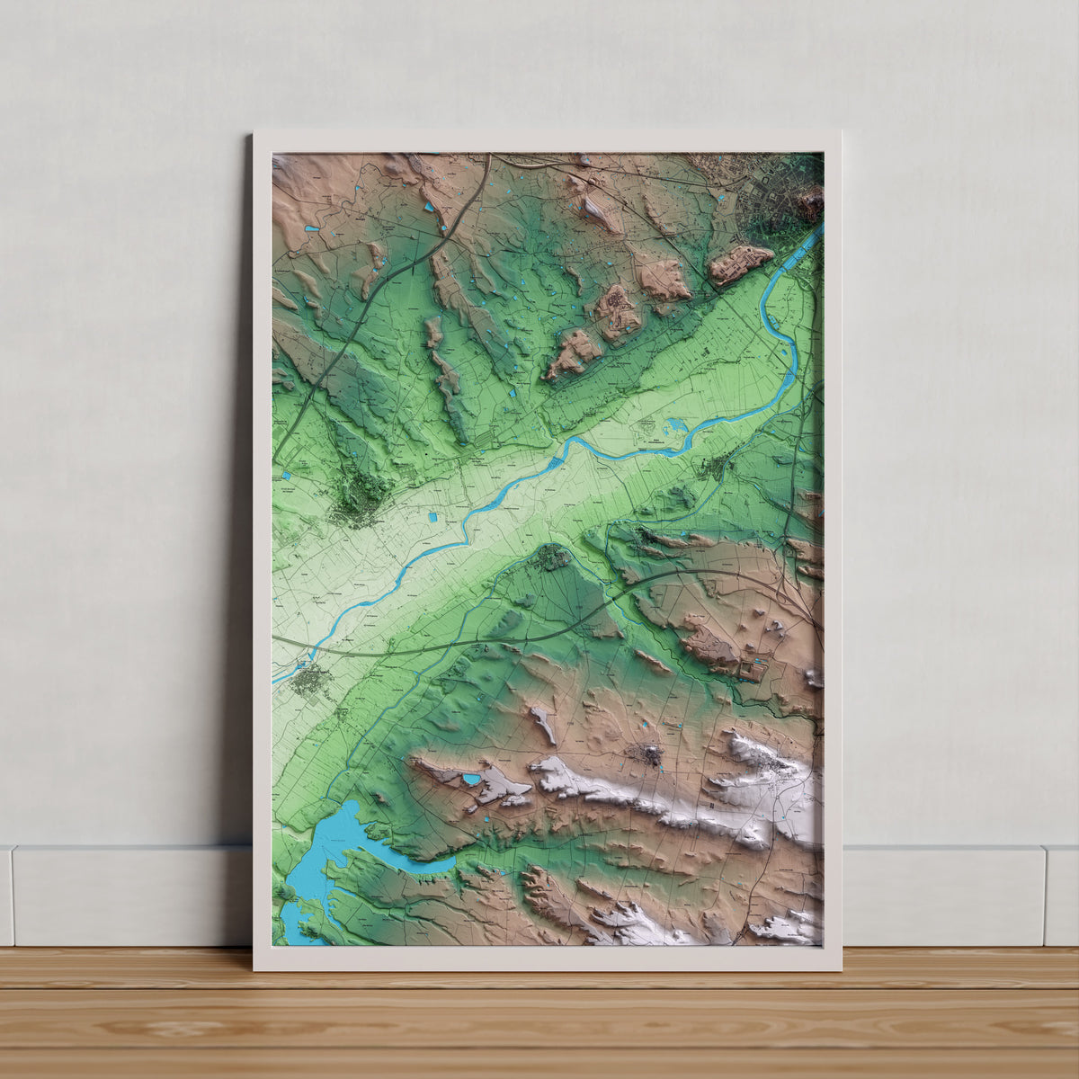 Mapa artístico del relieve de Sudanell, al Segrià, con 15 km de entorno y base topográfica ICGC. Presentación enmarcada.