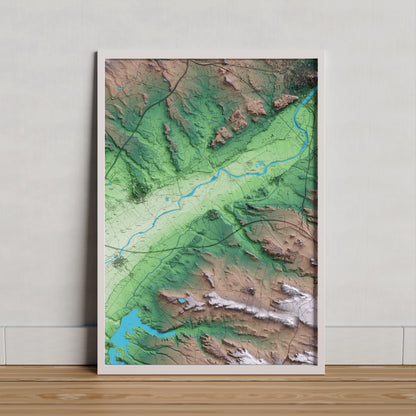Mapa artístico del relieve de Sudanell, al Segrià, con 15 km de entorno y base topográfica ICGC. Presentación enmarcada.