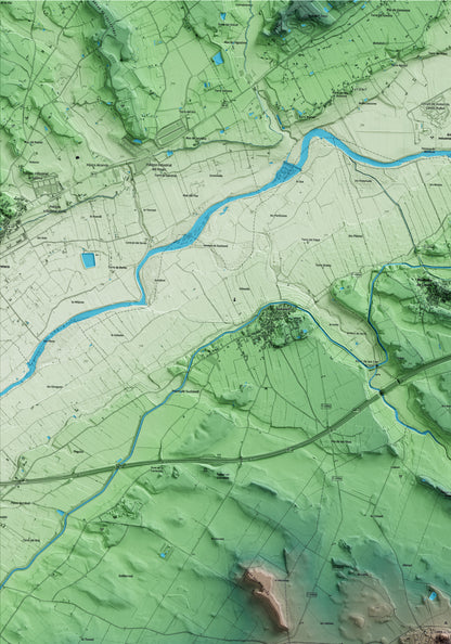 Mapa artístico del relieve de Sunyer, al Segrià, con 15 km de entorno y base topográfica ICGC. Detalle de la zona superior izquierda.