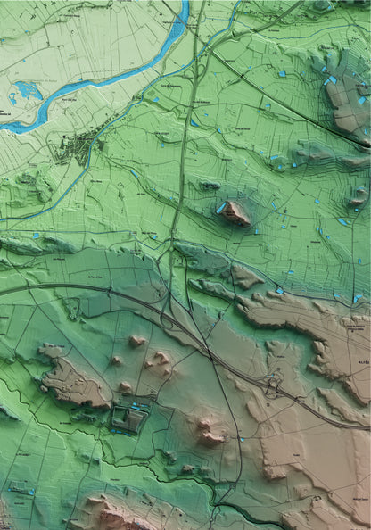 Mapa artístico del relieve de Sunyer, al Segrià, con 15 km de entorno y base topográfica ICGC. Detalle de la zona superior derecha.