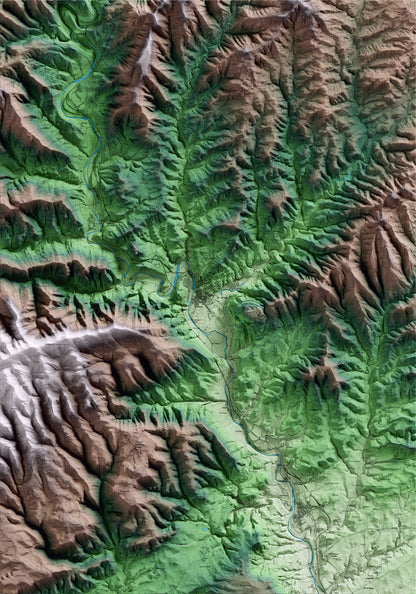 Mapa artístico del relieve de Súria, al Bages, con 15 km de entorno y base topográfica ICGC
