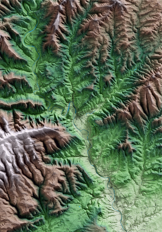 Mapa artístico del relieve de Súria, al Bages, con 15 km de entorno y base topográfica ICGC