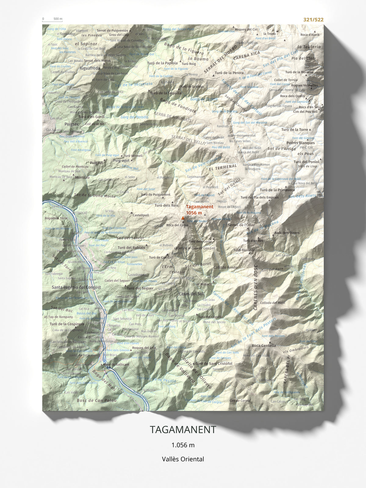 Mapa de relieve de Tagamanent, 1056 m, Vallès Oriental, lámina 100 Cims de Trobart 30 × 40 cm.