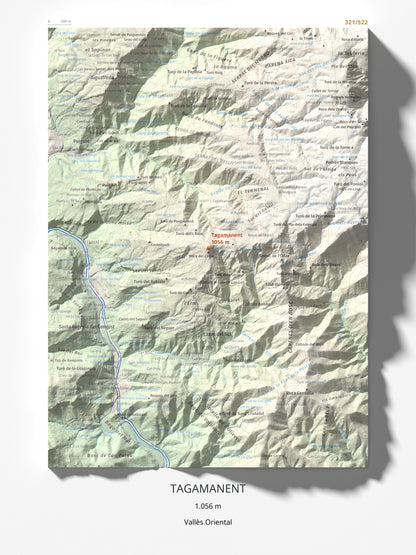 Mapa de relieve de Tagamanent, 1056 m, Vallès Oriental, lámina 100 Cims de Trobart 30 × 40 cm.