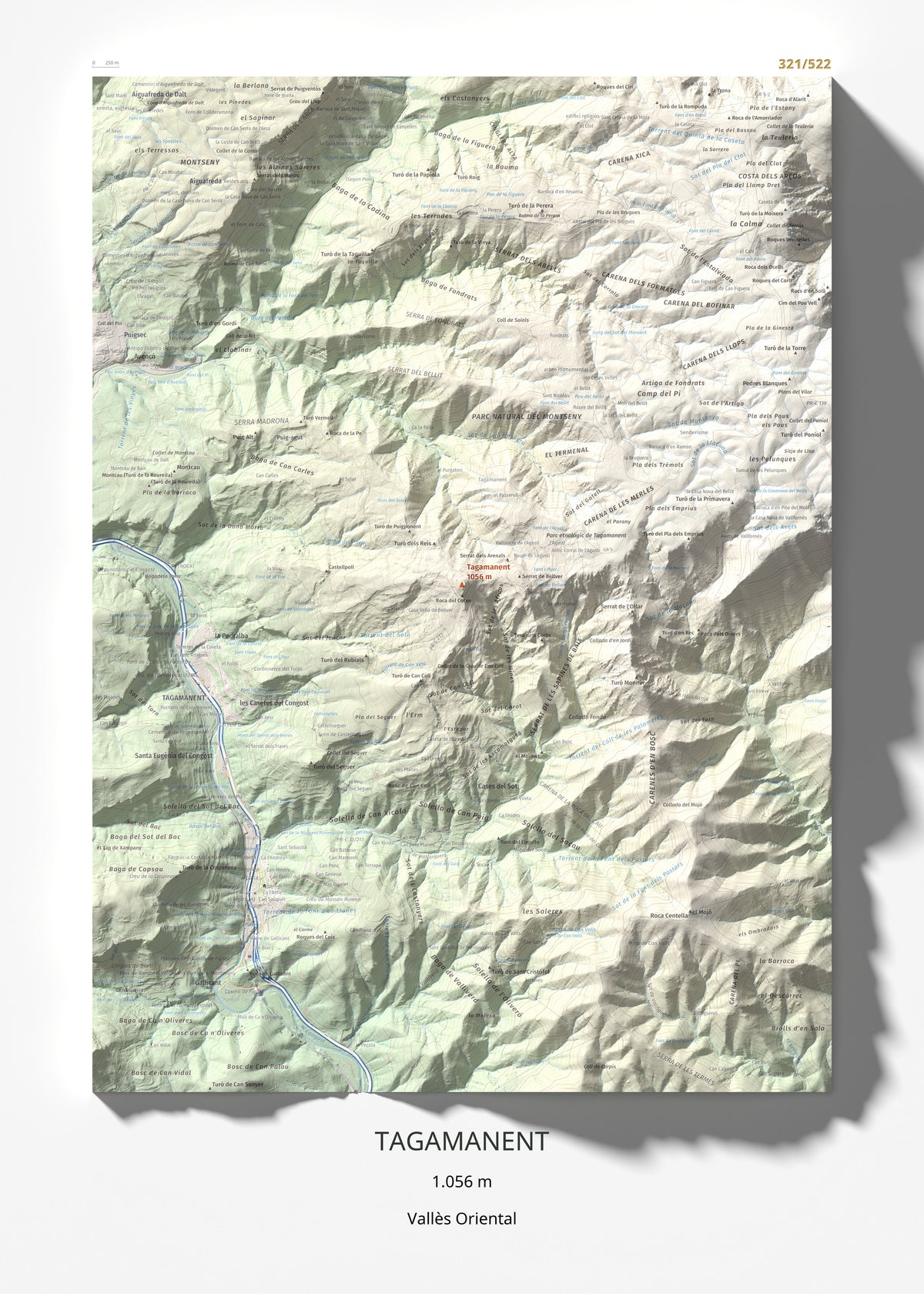 Mapa de relieve de Tagamanent, 1056 m, Vallès Oriental, lámina 100 Cims de Trobart 50 × 70 cm.