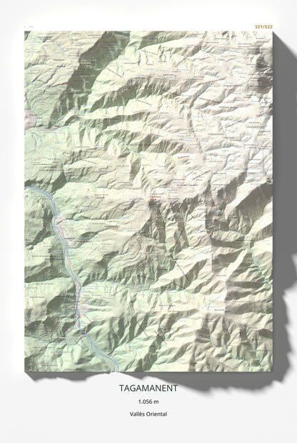Mapa de relieve de Tagamanent, 1056 m, Vallès Oriental, lámina 100 Cims de Trobart 61 × 91 cm.