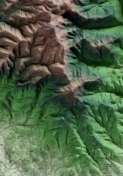 Mapa artístico del relieve de Tagamanent, al Vallès Oriental, con 15 km de entorno y base topográfica ICGC. Detalle de la zona inferior izquierda.