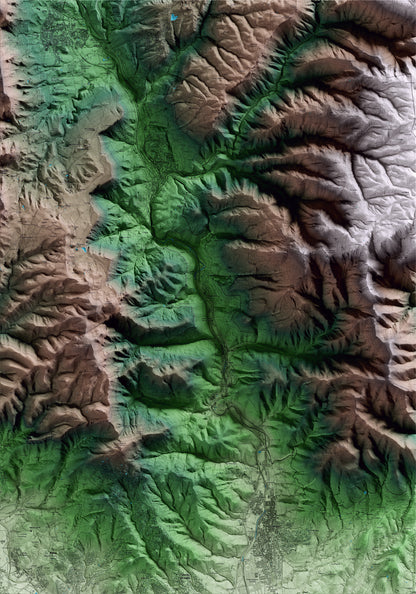 Mapa artístico del relieve de Tagamanent, al Vallès Oriental, con 15 km de entorno y base topográfica ICGC