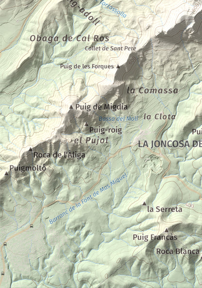 Mapa de relieve de Talaia del Montmell, 861 m, Baix Penedès, lámina 100 Cims de Trobart. Detalle de la zona inferior izquierda. 21 × 30 cm.