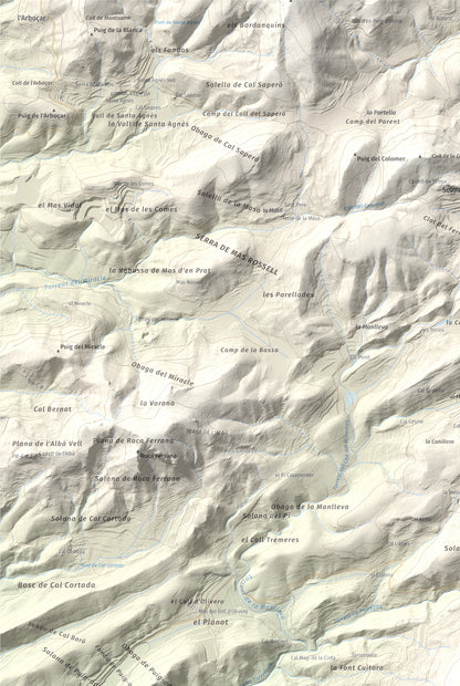 Mapa de relieve de Talaia del Montmell, 861 m, Baix Penedès, lámina 100 Cims de Trobart. Detalle de la zona superior izquierda. 61 × 91 cm.