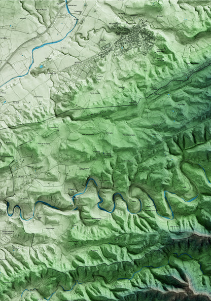 Mapa artístico del relieve de Talamanca, al Bages, con 15 km de entorno y base topográfica ICGC. Detalle de la zona superior izquierda.