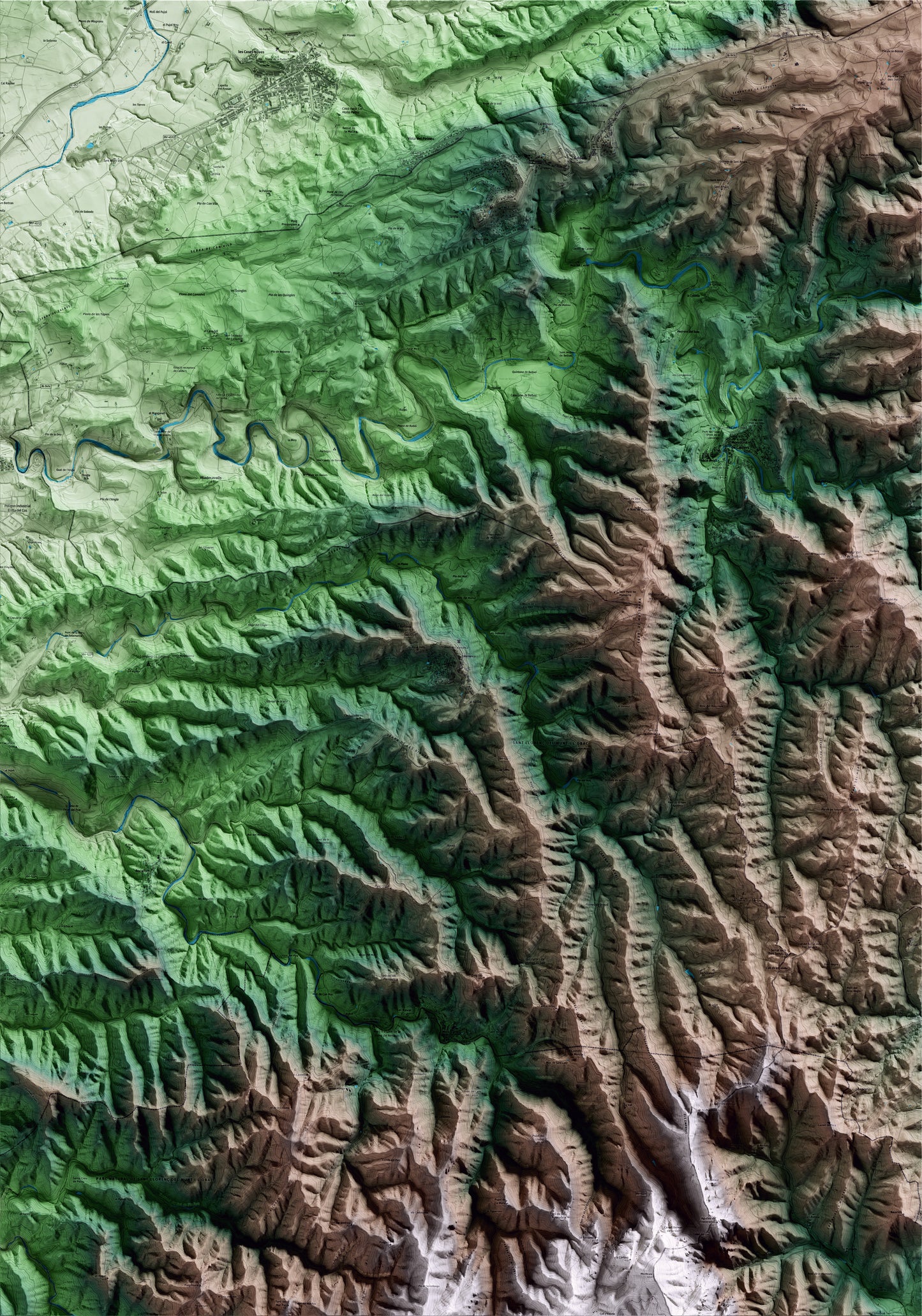 Mapa artístico del relieve de Talamanca, al Bages, con 15 km de entorno y base topográfica ICGC